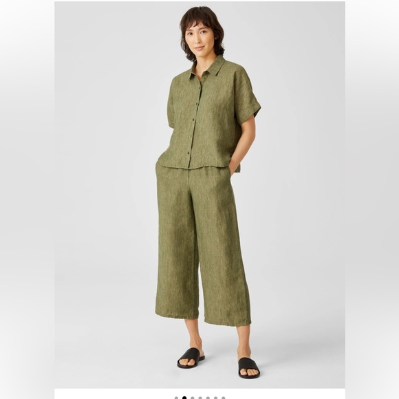 Eileen Fisher Pants - Eileen Fisher Washed Organic Linen Delave Shirt and Pants set in Green size XXS